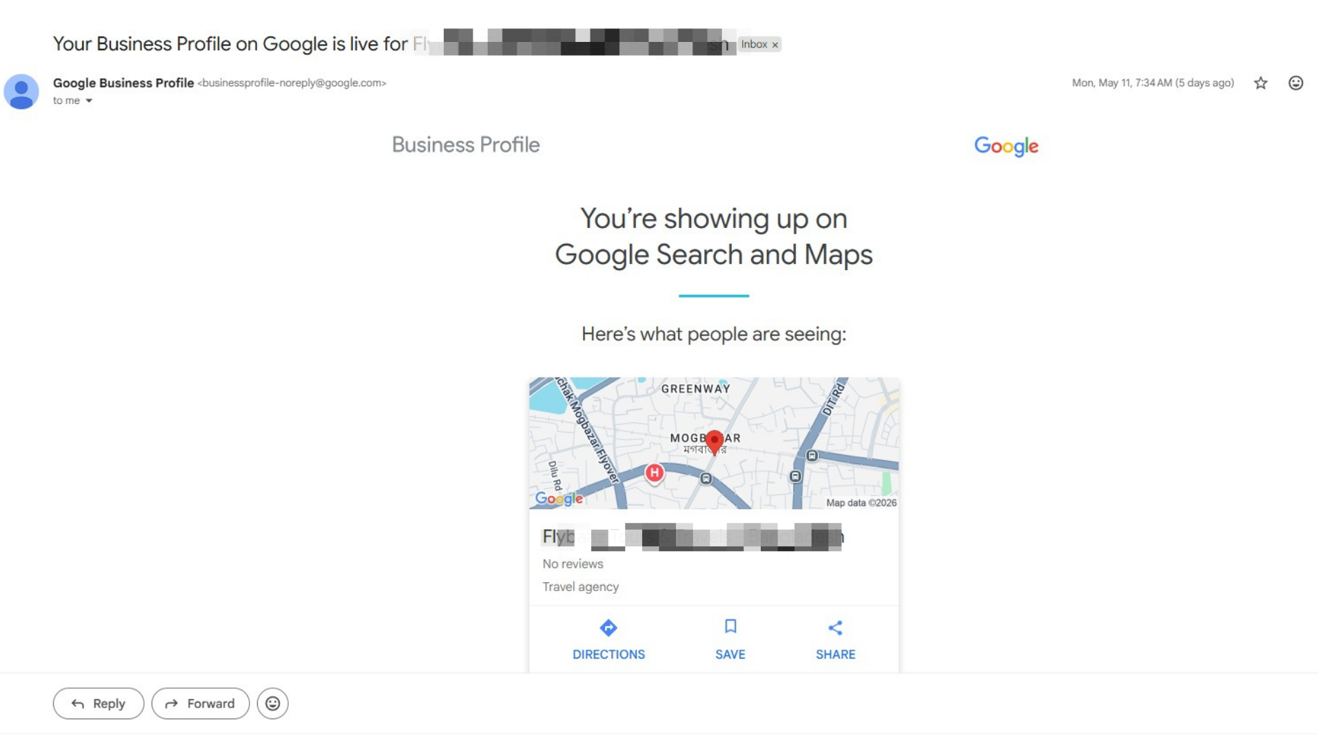 Google Business Profile verification email